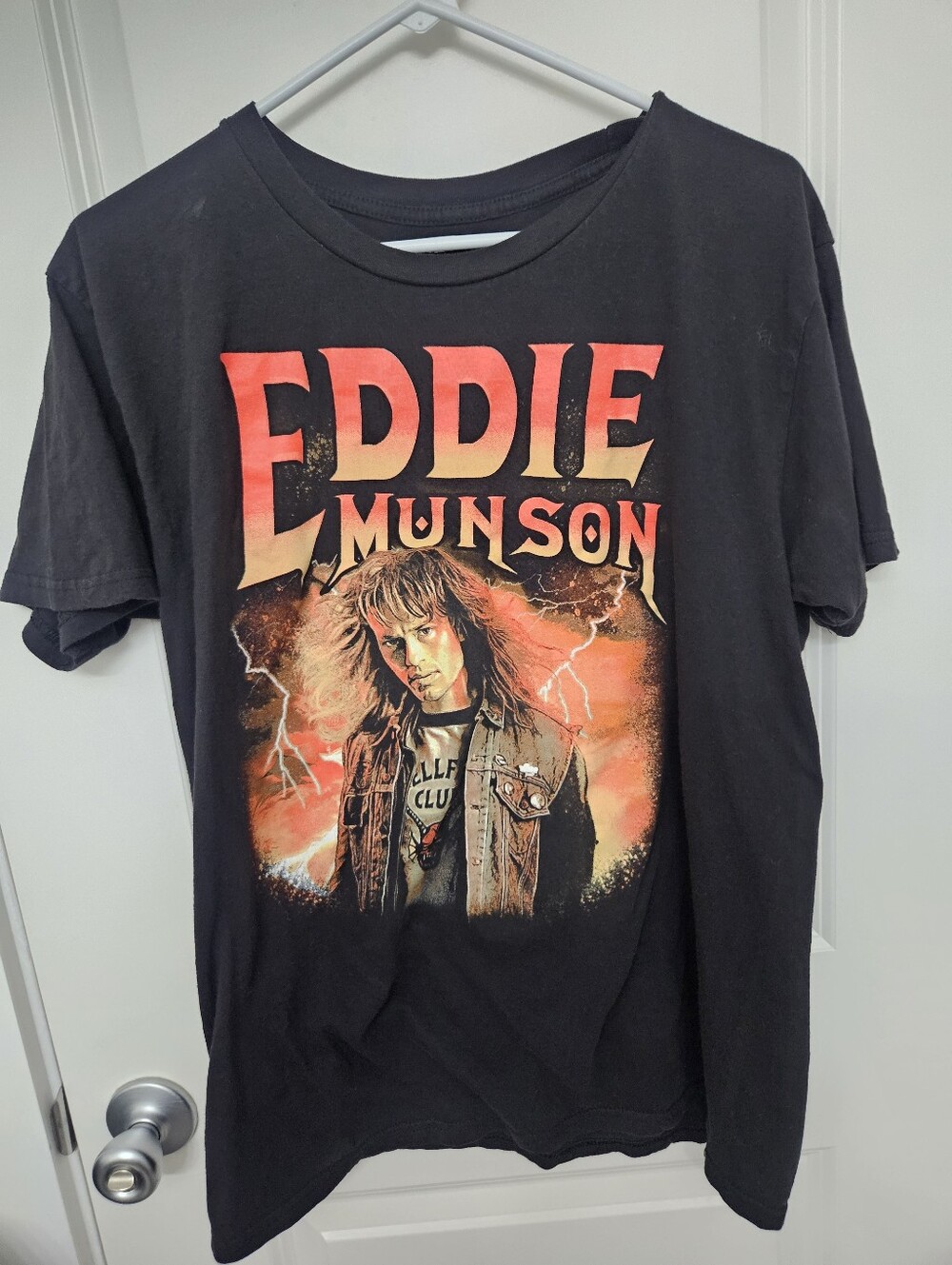 Eddie Munson Graphic Tee - Black with Orange Print Lg